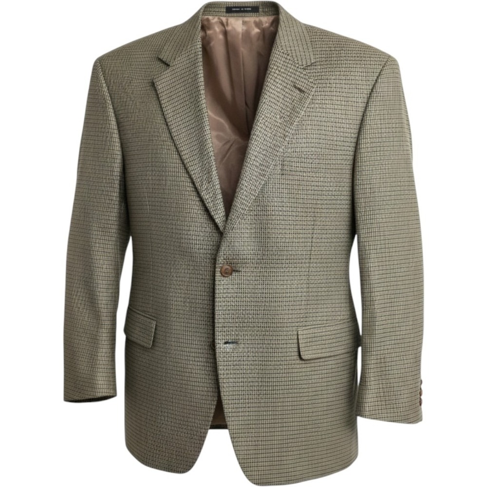 Lauren Ralph Lauren Mens 44S Silk Wool Houndstooth Blazer Sport Coat Tan Brown